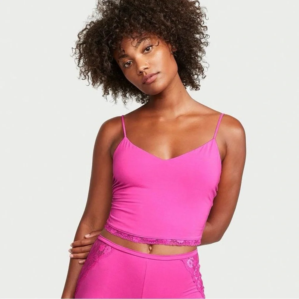 Victoria's Secret Fuchsia Modal Lace Back Cropped Cami Top, Size L